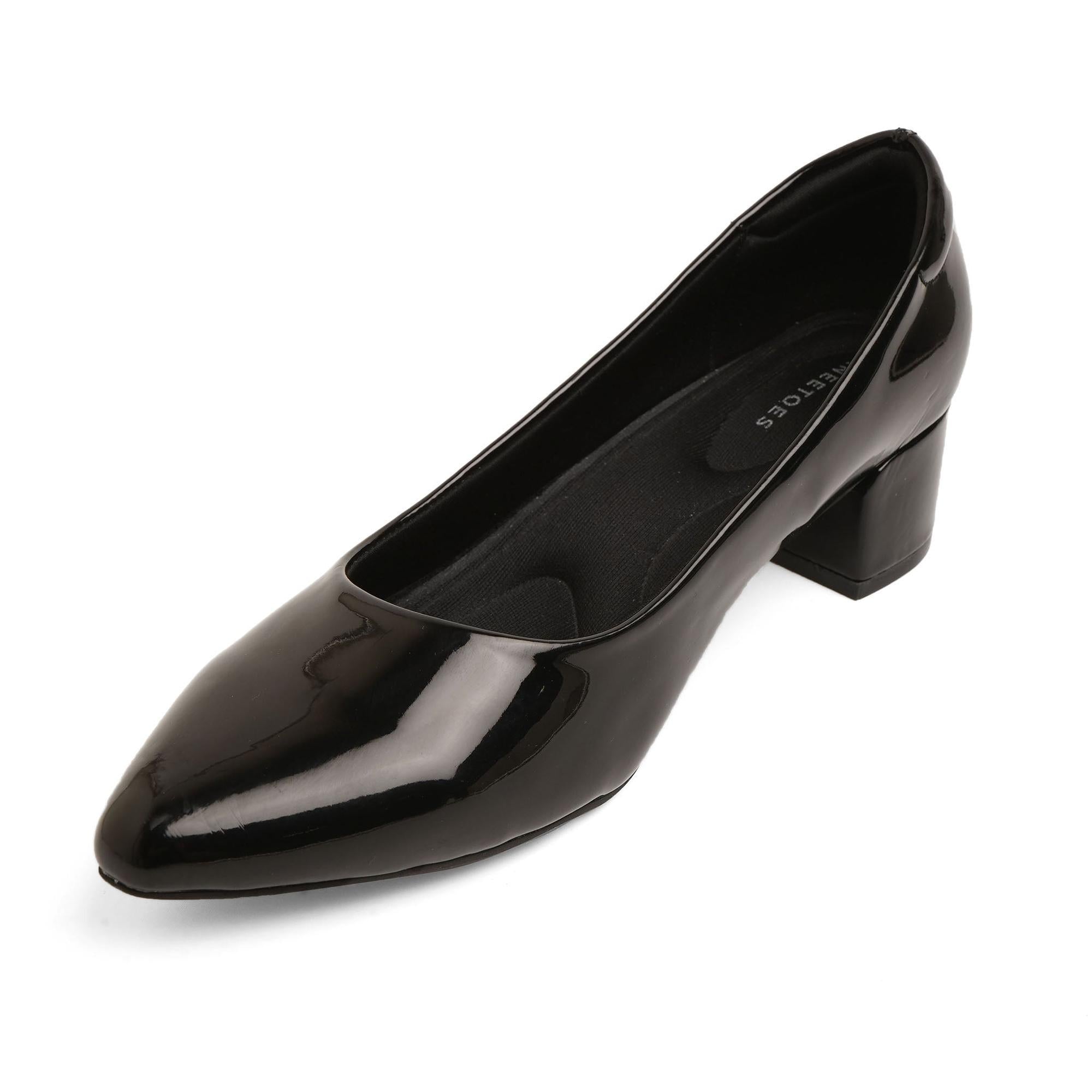 Radiant Black Solid Block Heel Pumps