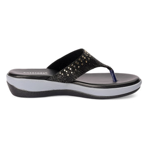 Embellished Black Wedge Heel Flip-Flops