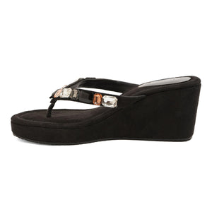 Gem Glow Black Wedge Party Sandals
