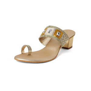 Glam Studded Champagne Block Heel Sandals