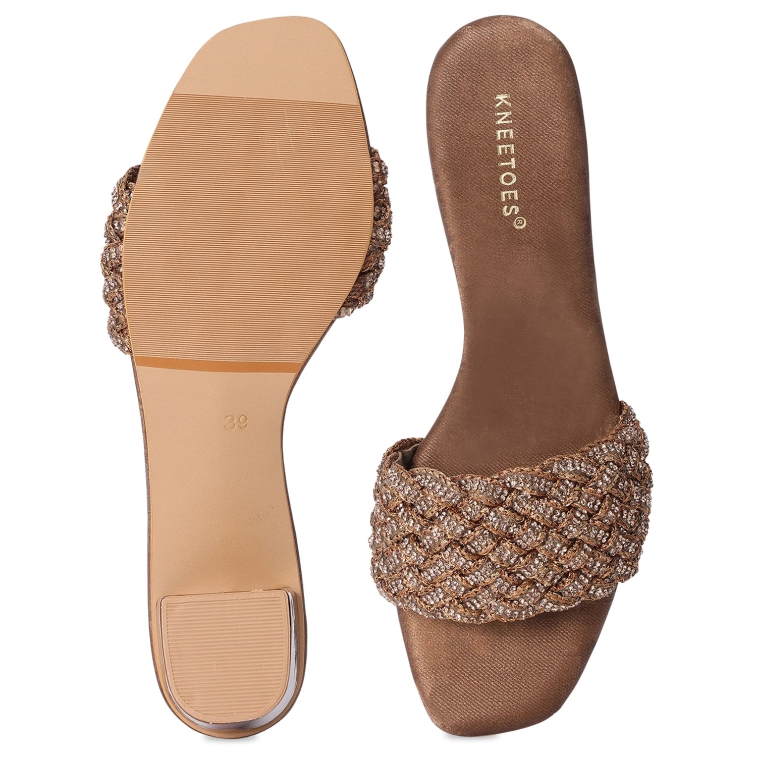 Embellished Bronze Open-Toe Sandals