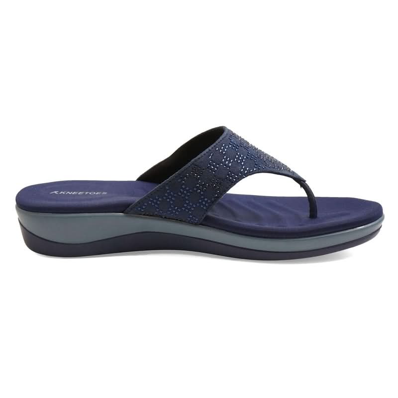Navy Subtle Stone-Work Thong Sandals