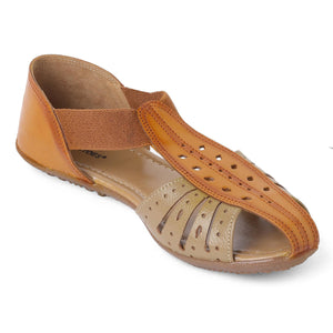 Two-tone Light Brown Laser-cut Sandals