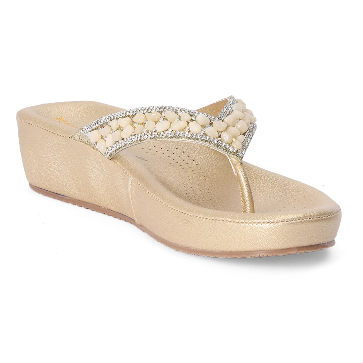 Beige Wedge Heel Thong Sandals