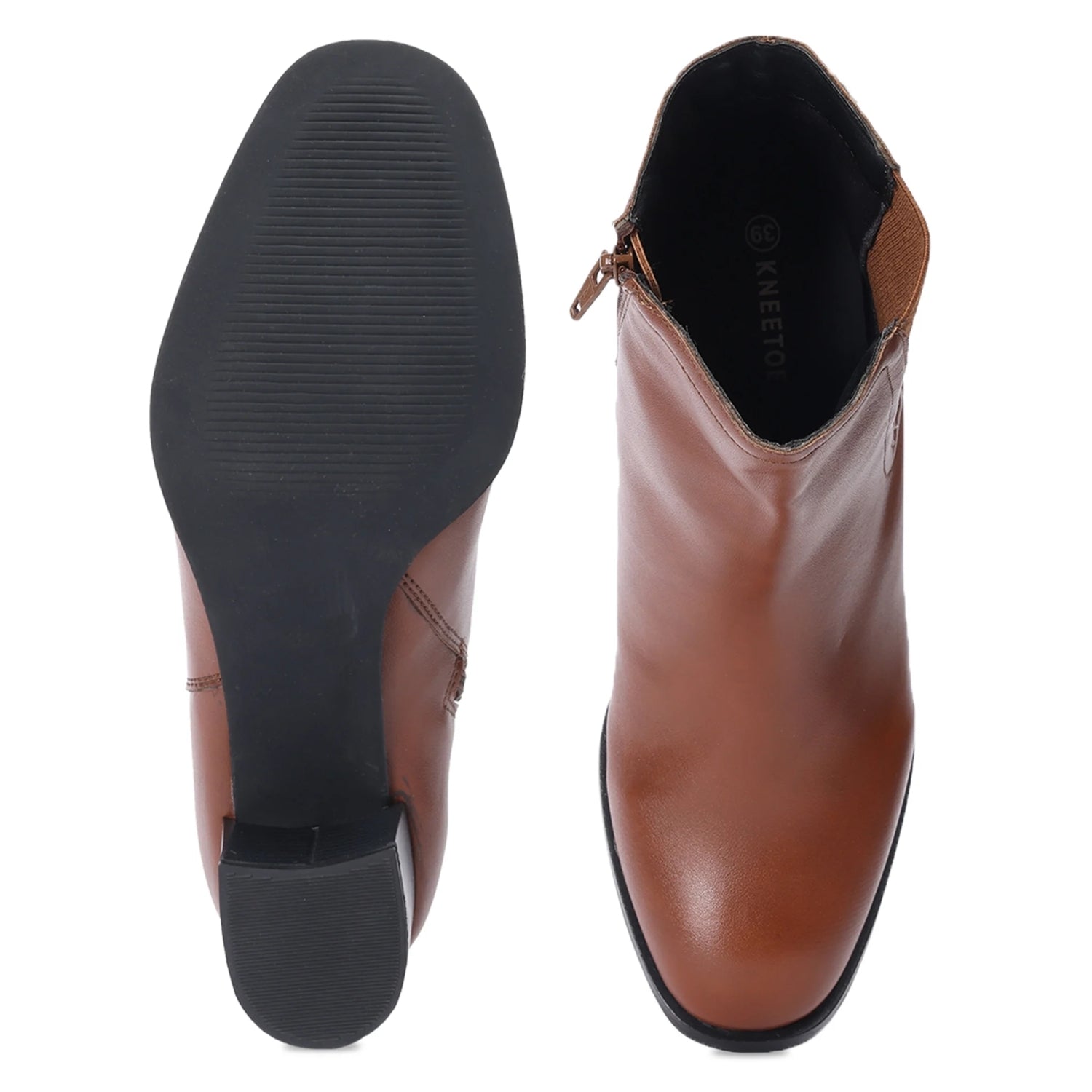 Tan Block Heel Comfortable Beatle Boots