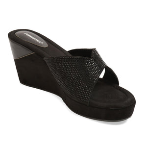 Sparkle Studs Black Wedge Sandals