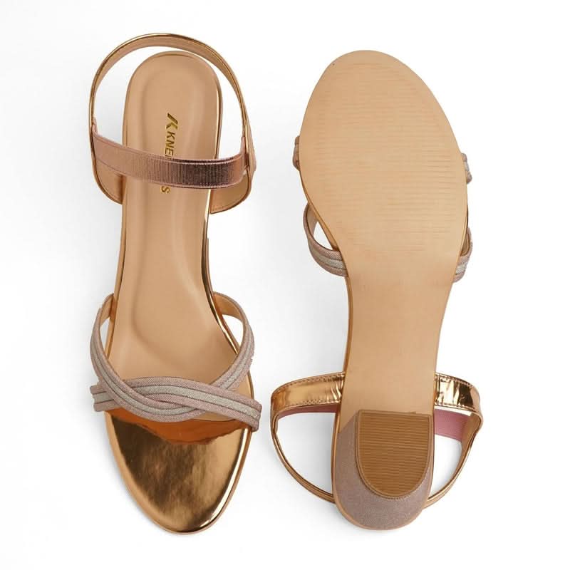 Rose-Gold Shimmer Criss-Cross Box Sandals