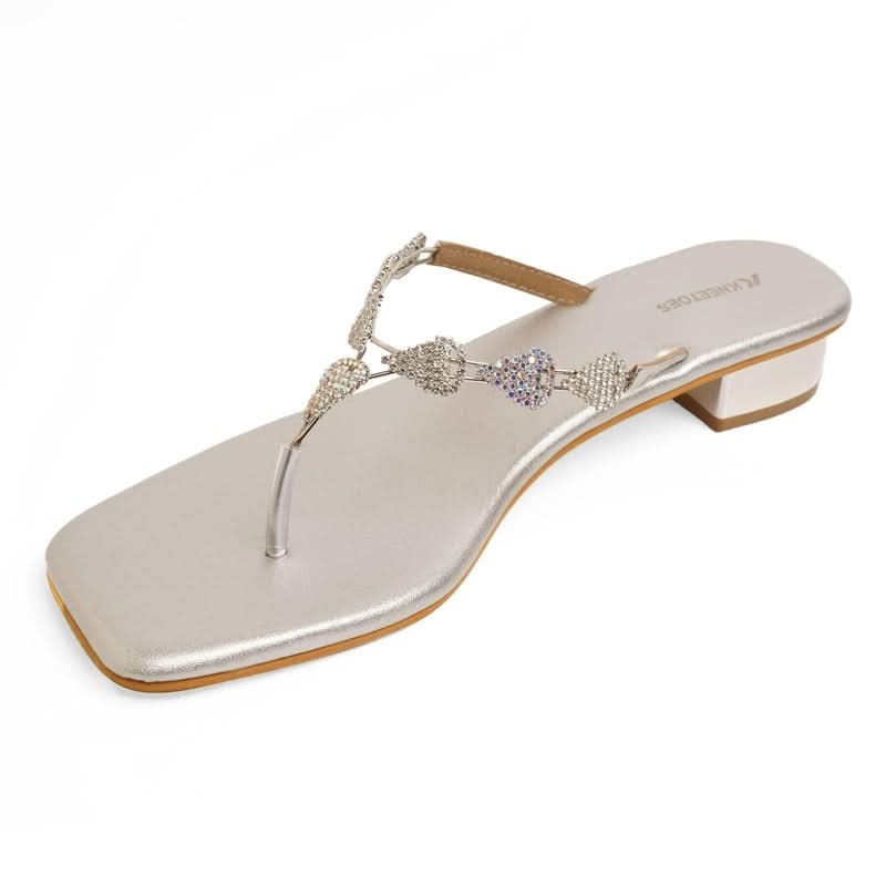 Sparkle Studded Silver Block Heel Sandals