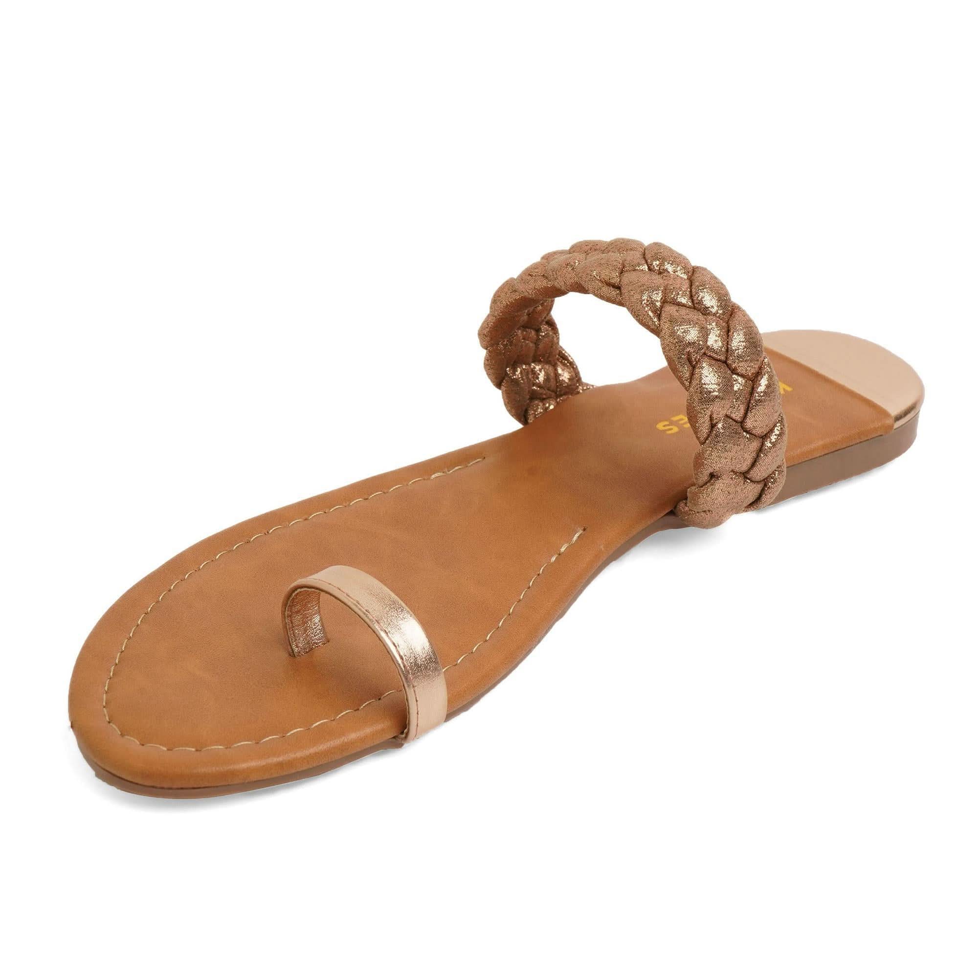 Gold-Shine Braided One-Toe Sandals