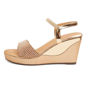 Gold Stone-Work Beaded Wedge Sandals