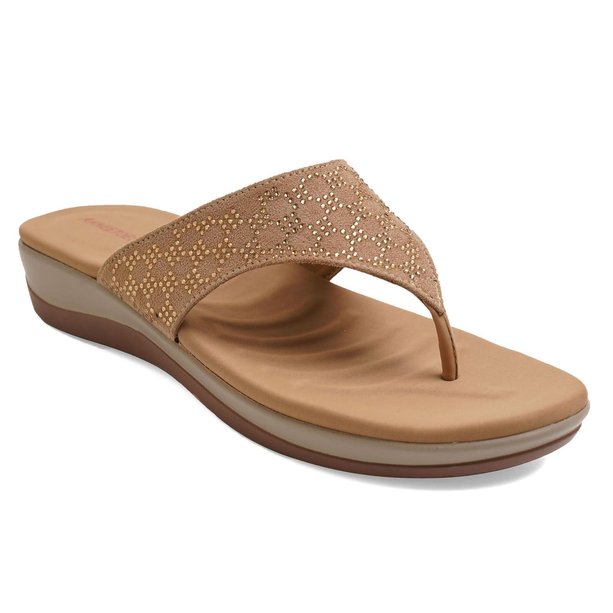 Brown Subtle Stone-Work Thong Sandals