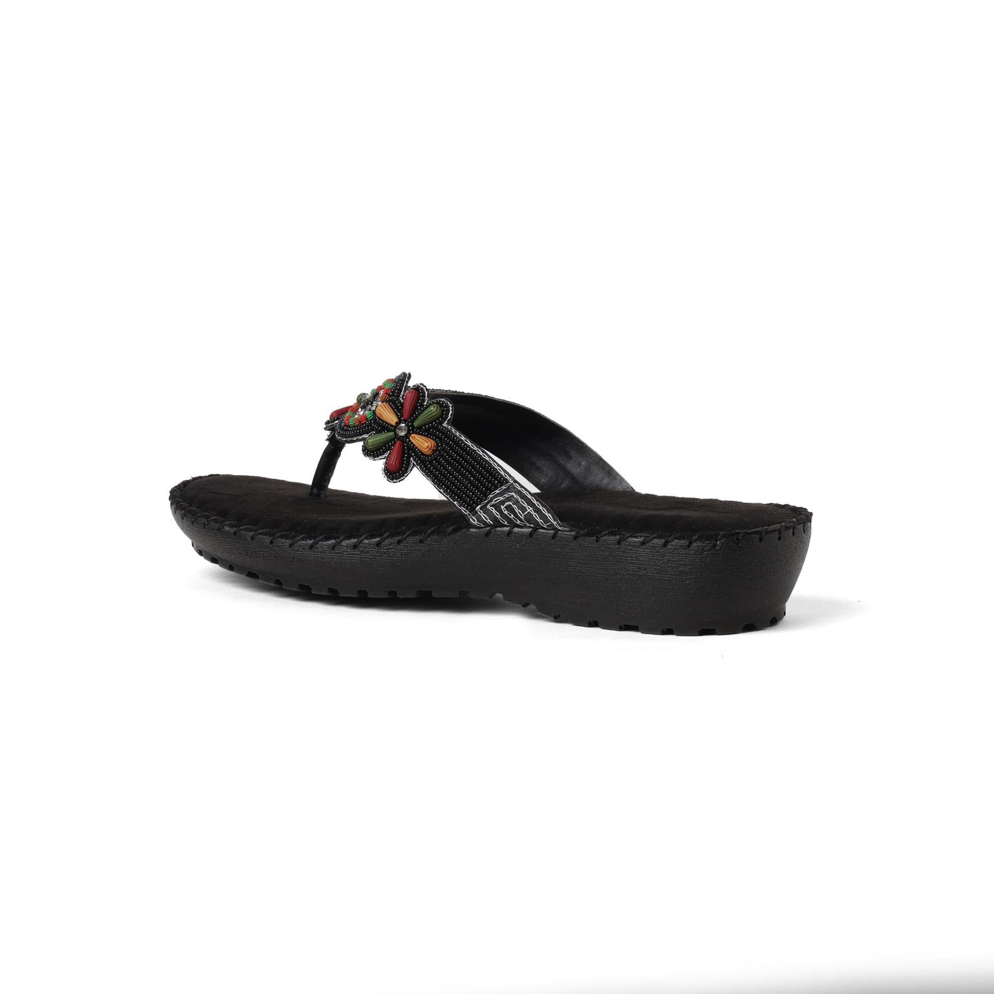 Beads Luxe Black Thong Sandals