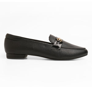 Chained Black Block Heel Loafers