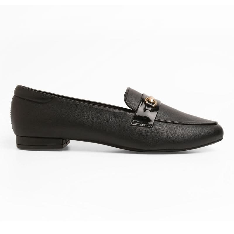 Chained Black Block Heel Loafers