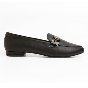 Chained Black Block Heel Loafers