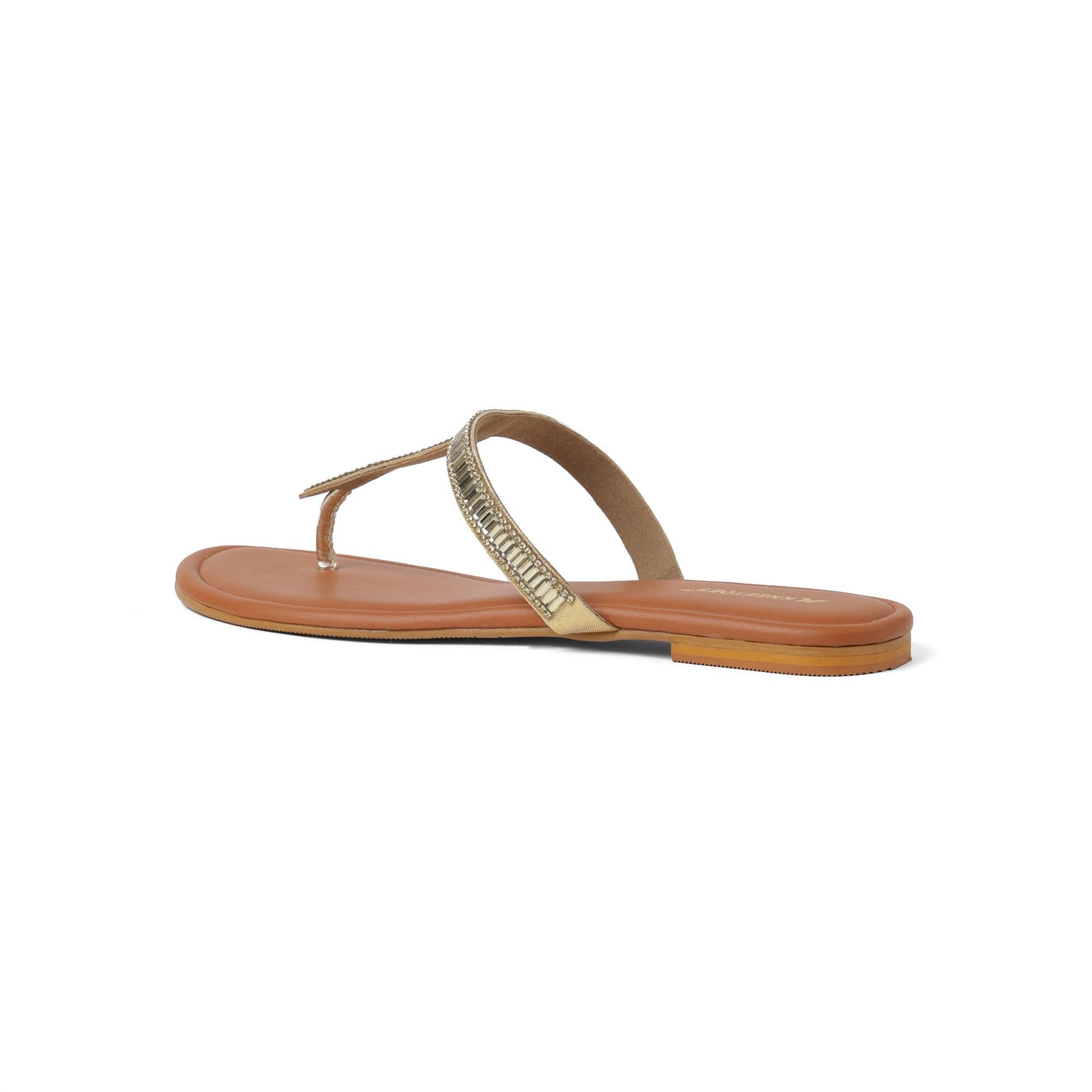 Twinkle Step Gold Embellished T-Strap Sandals