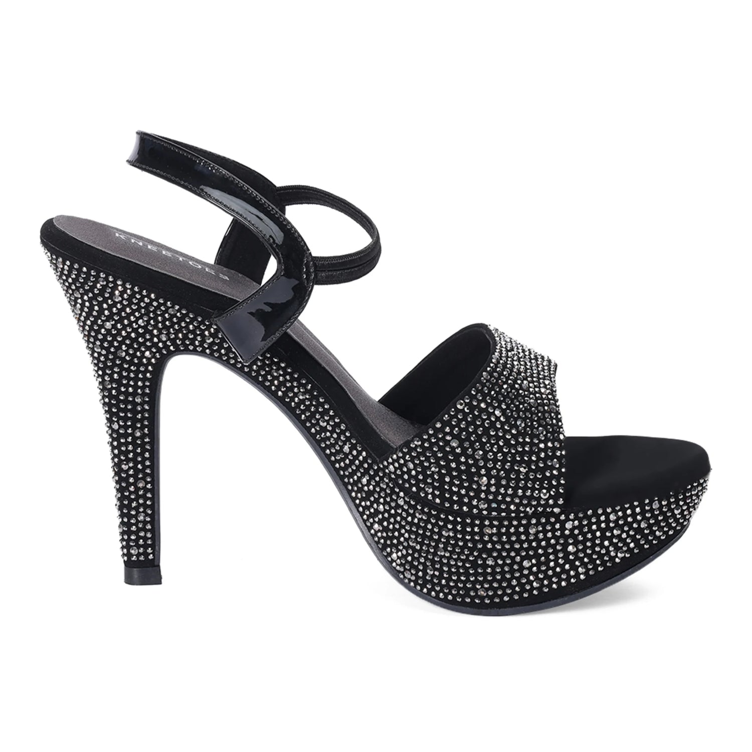 Rhinestone Embellished Black Stiletto Sandals