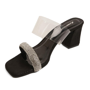 Dazzling Black Stone-work Block Heels