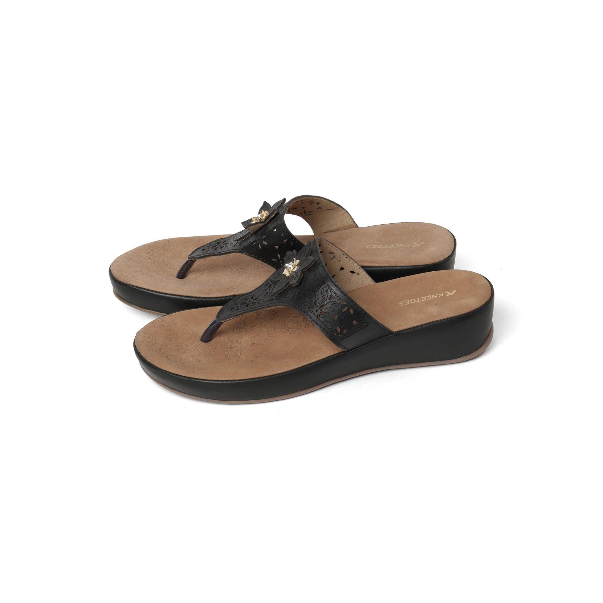 Classic Black Flower Cut-Work Sandals