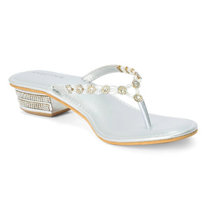Silver Comfortable Block Heel Thong Sandals