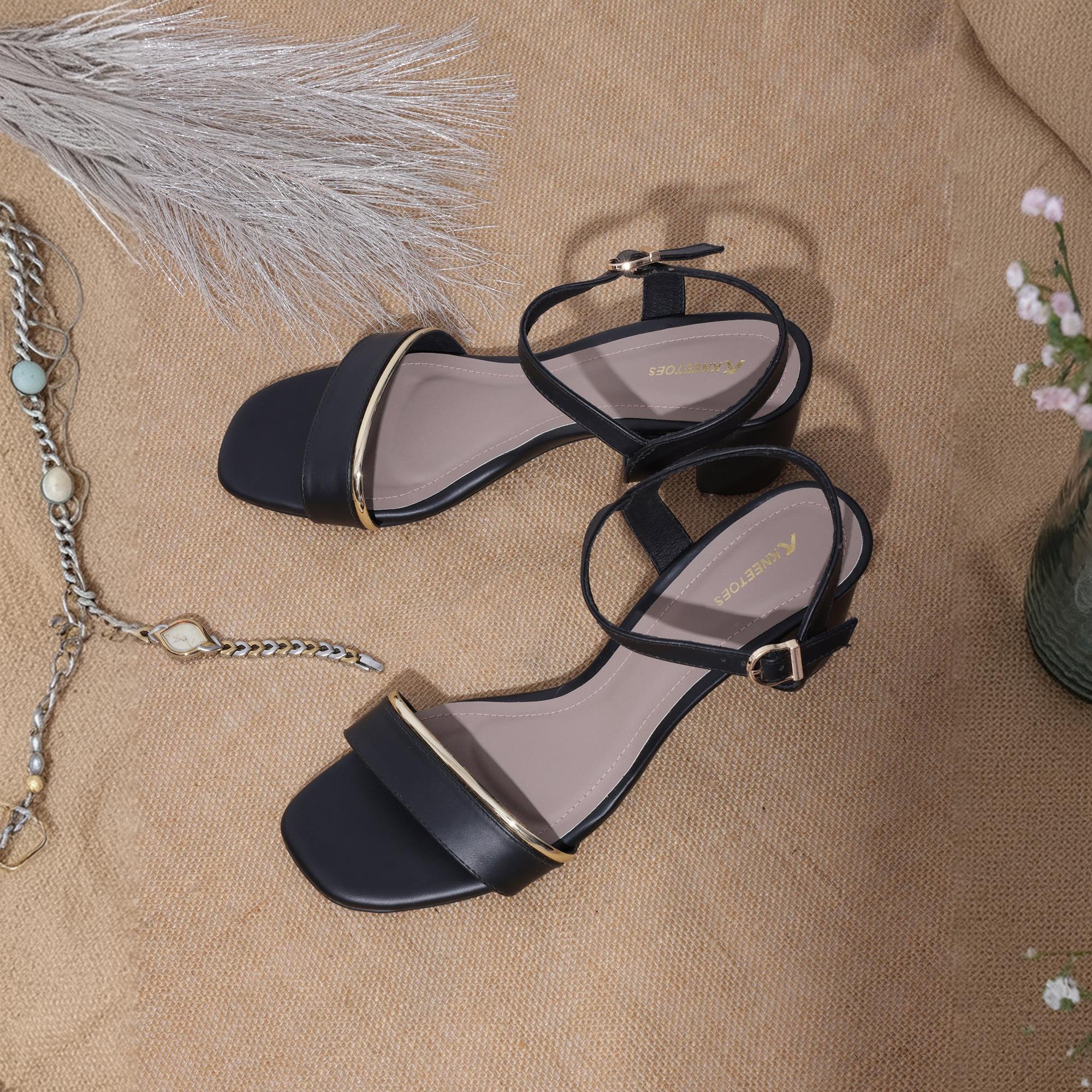 Black Ankle-Strap Block Heel Sandals