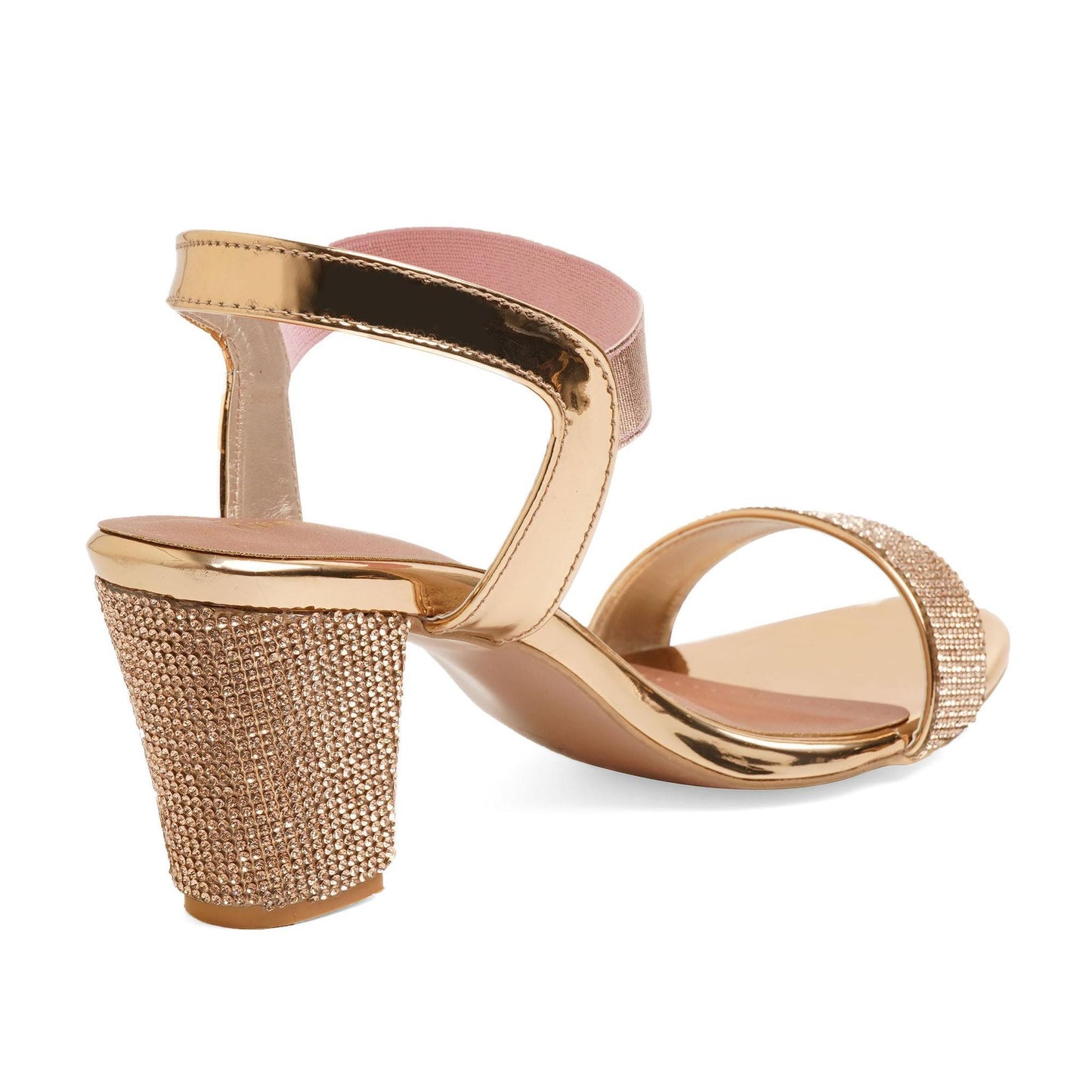 Rose-Gold Gemglow Block Heel Party Sandals