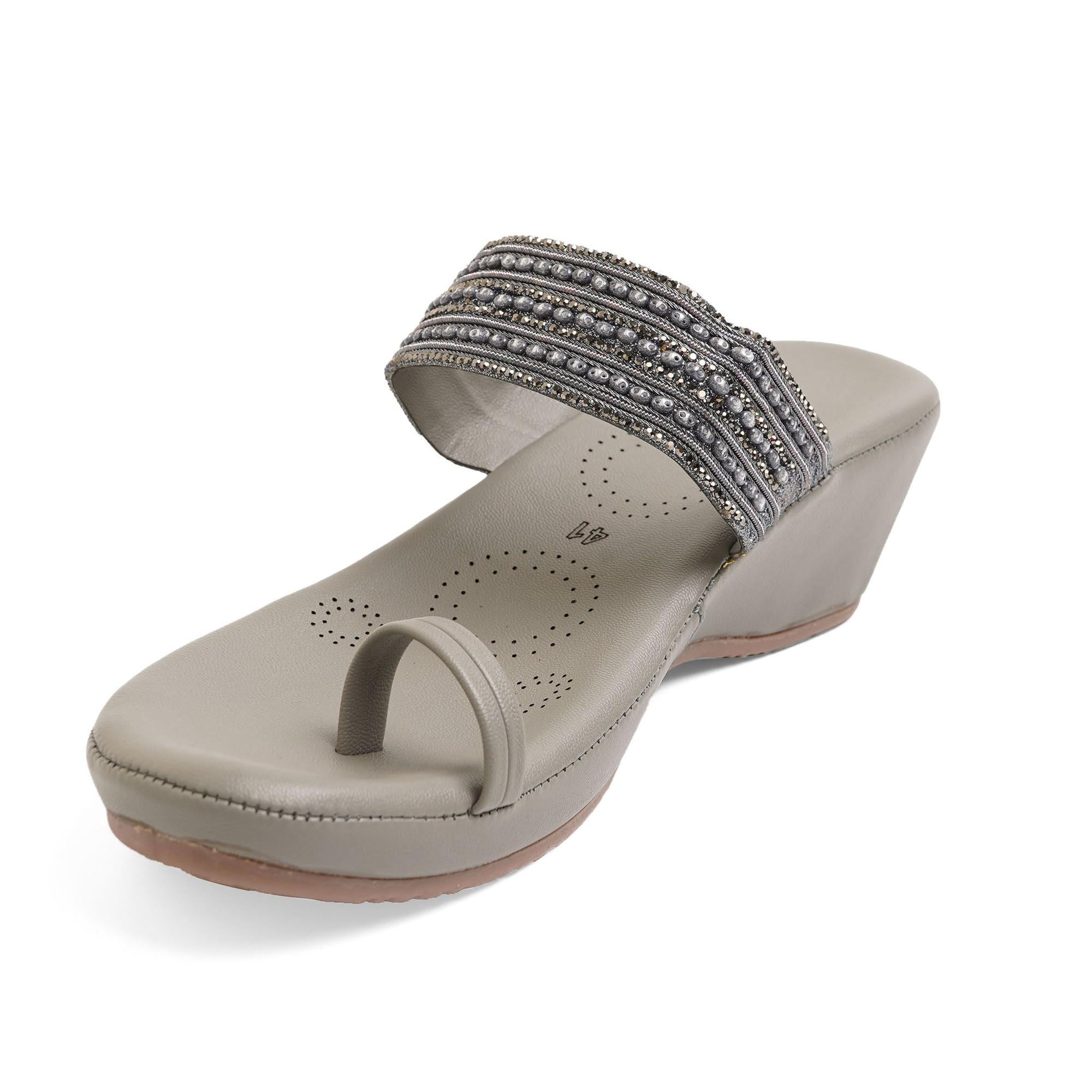 Bead Luxe Grey Wedge Sandals