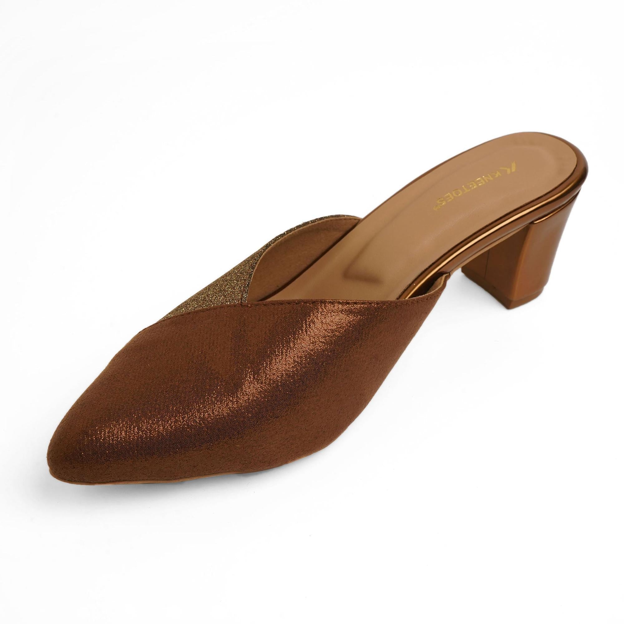 Bronze Metallic Block Heel Mules
