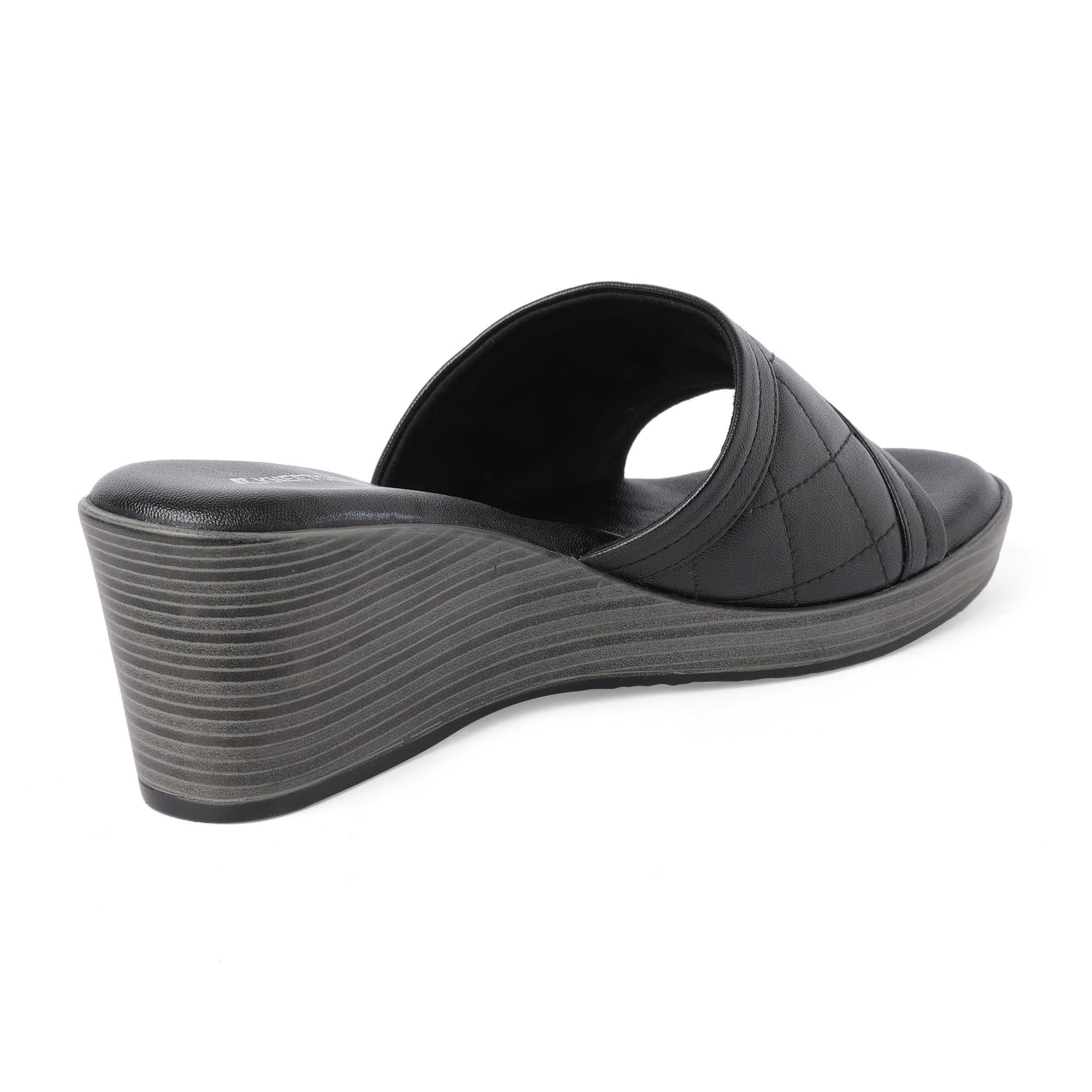 Black Quilted Wedge Sandals