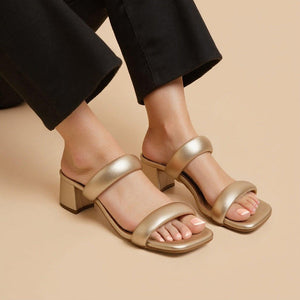 Luxe Shimmer Gold Block Heels