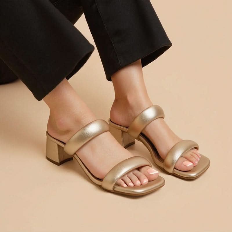 Luxe Shimmer Gold Block Heels