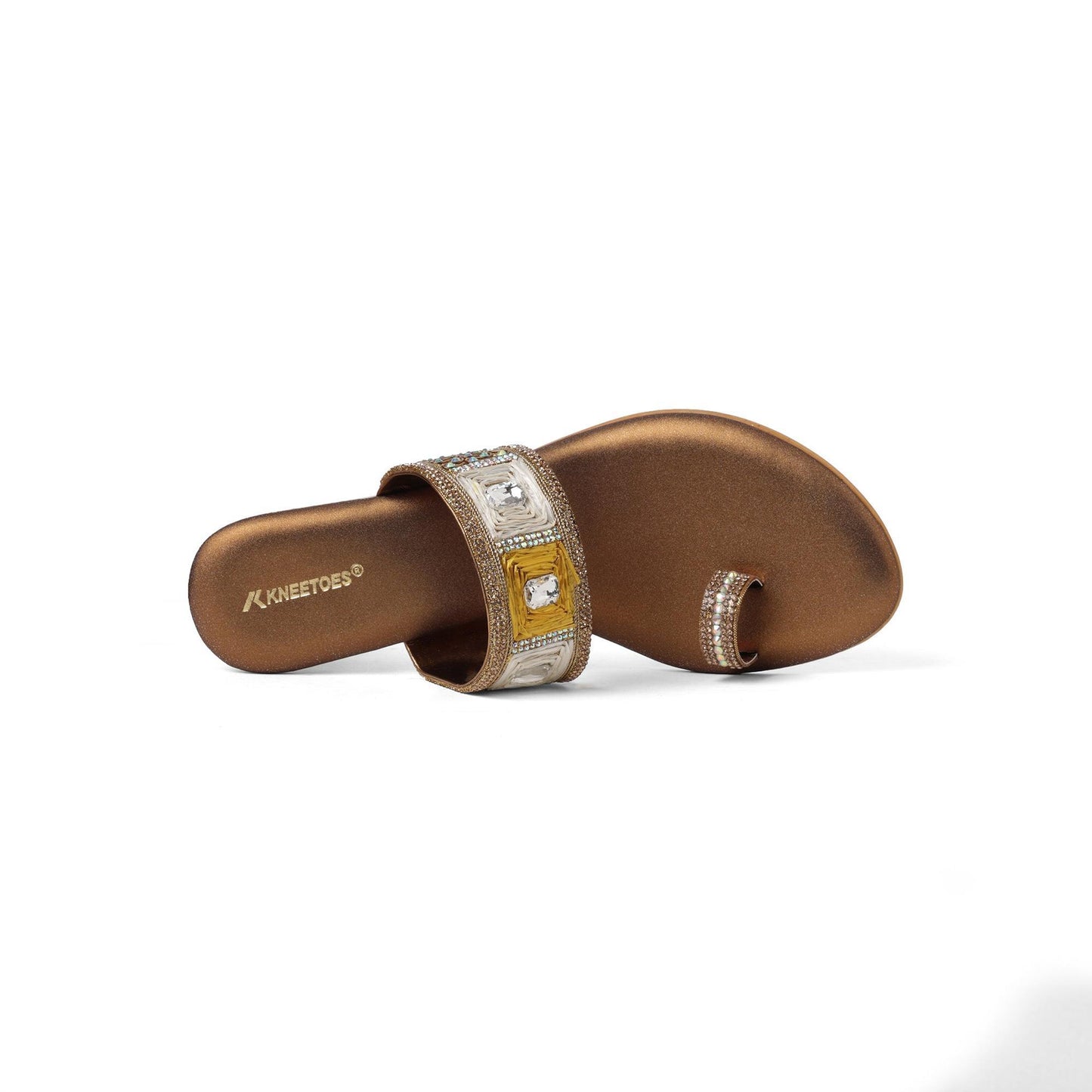 Glam Studded Bronze Block Heel Sandals