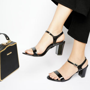 Stylish Black Buckled Block Heels