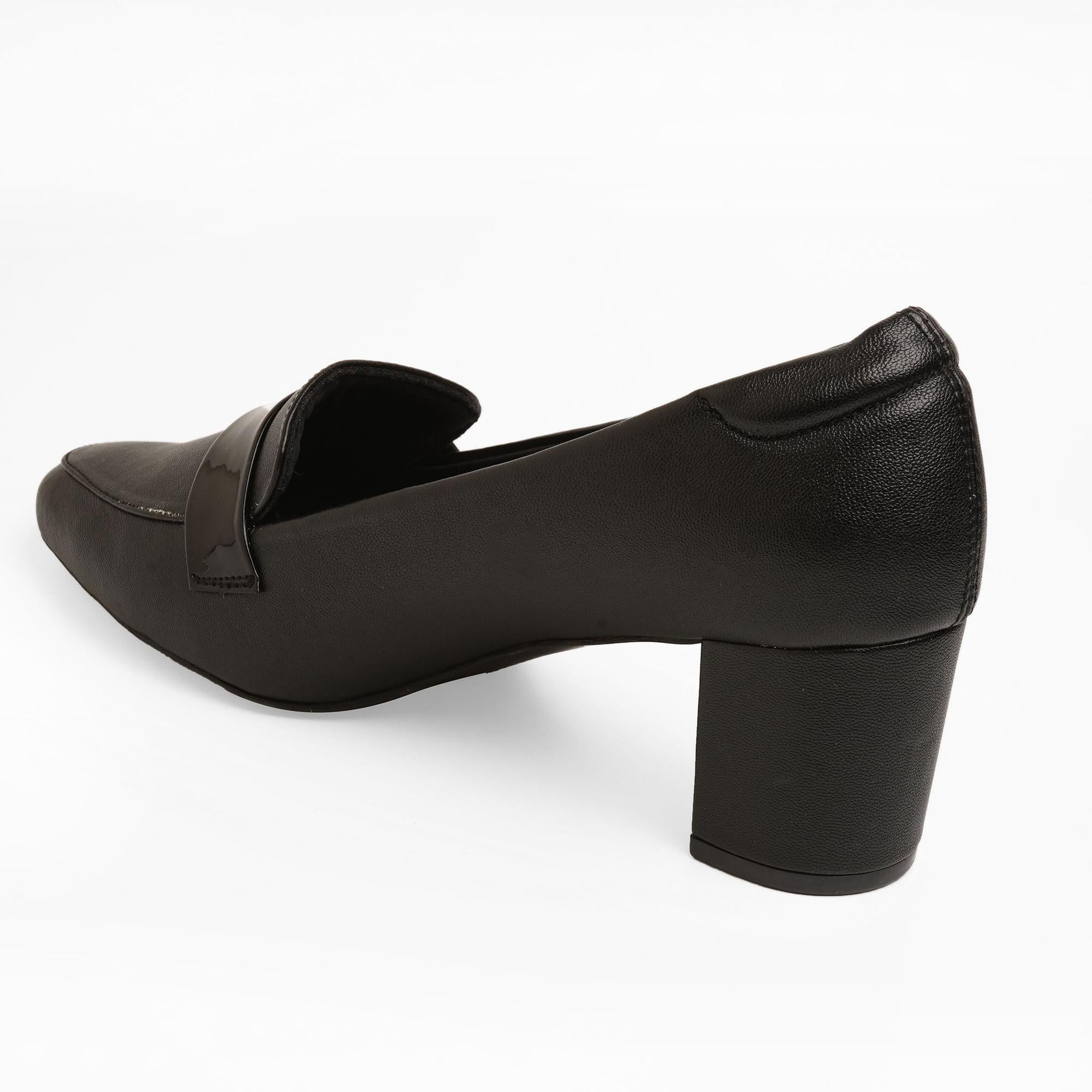 Classic Charm Black Block Heel Loafer Shoes