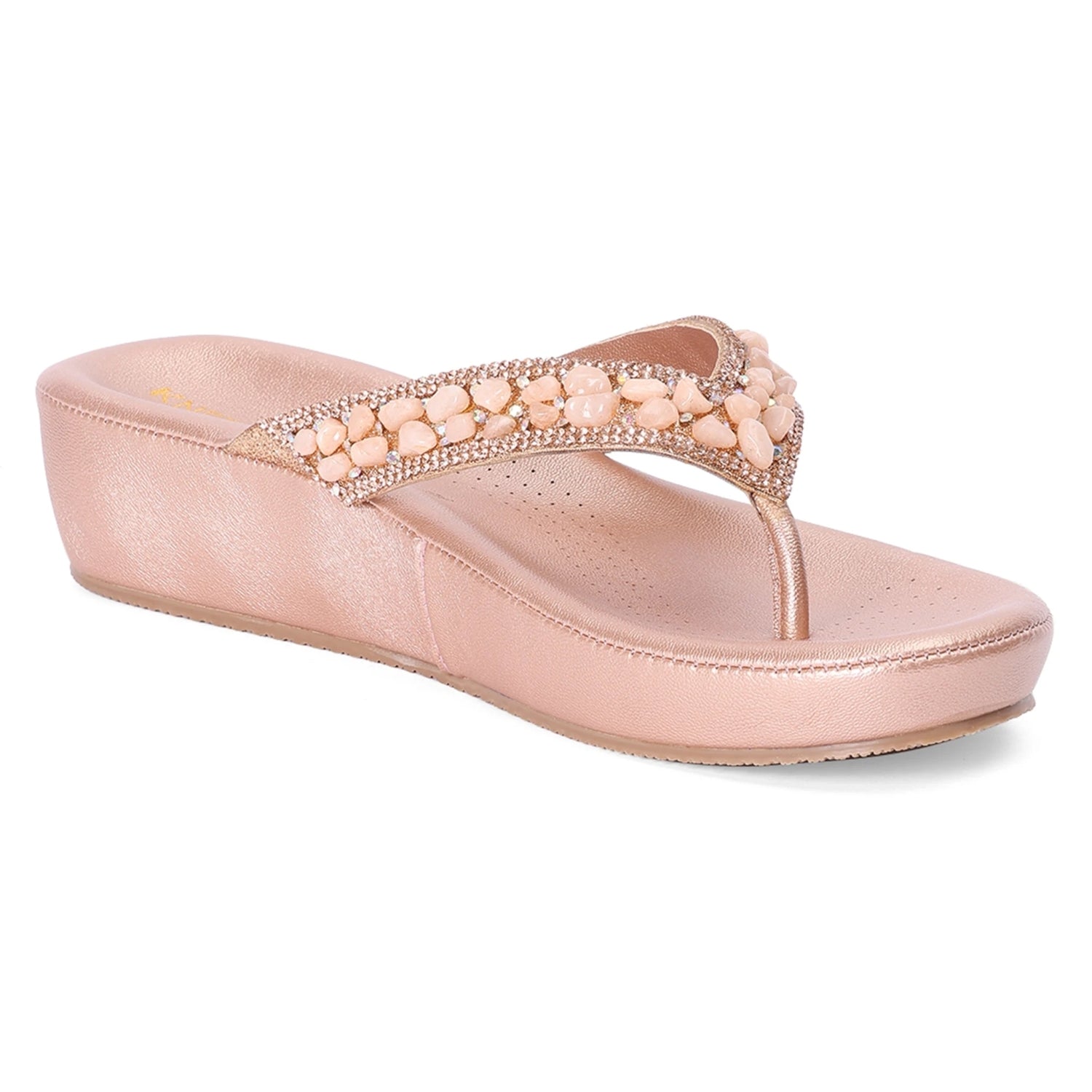 Rose-Gold Wedge Heel Thong Sandals