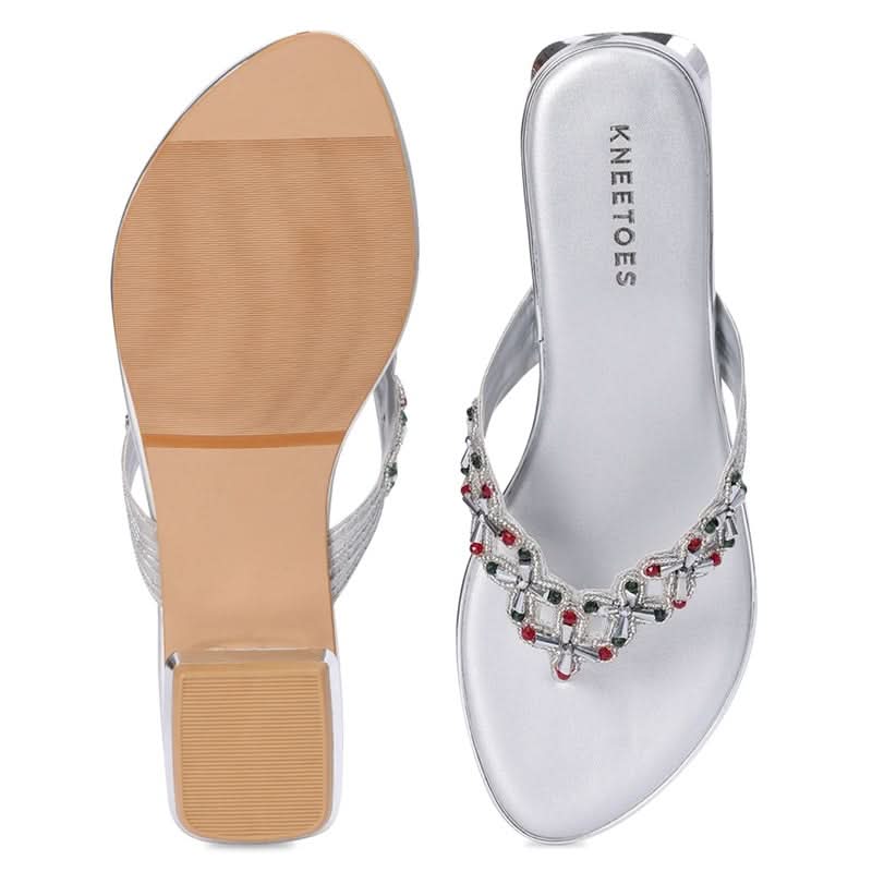 Embellished Silver Stylish Thong Sandals