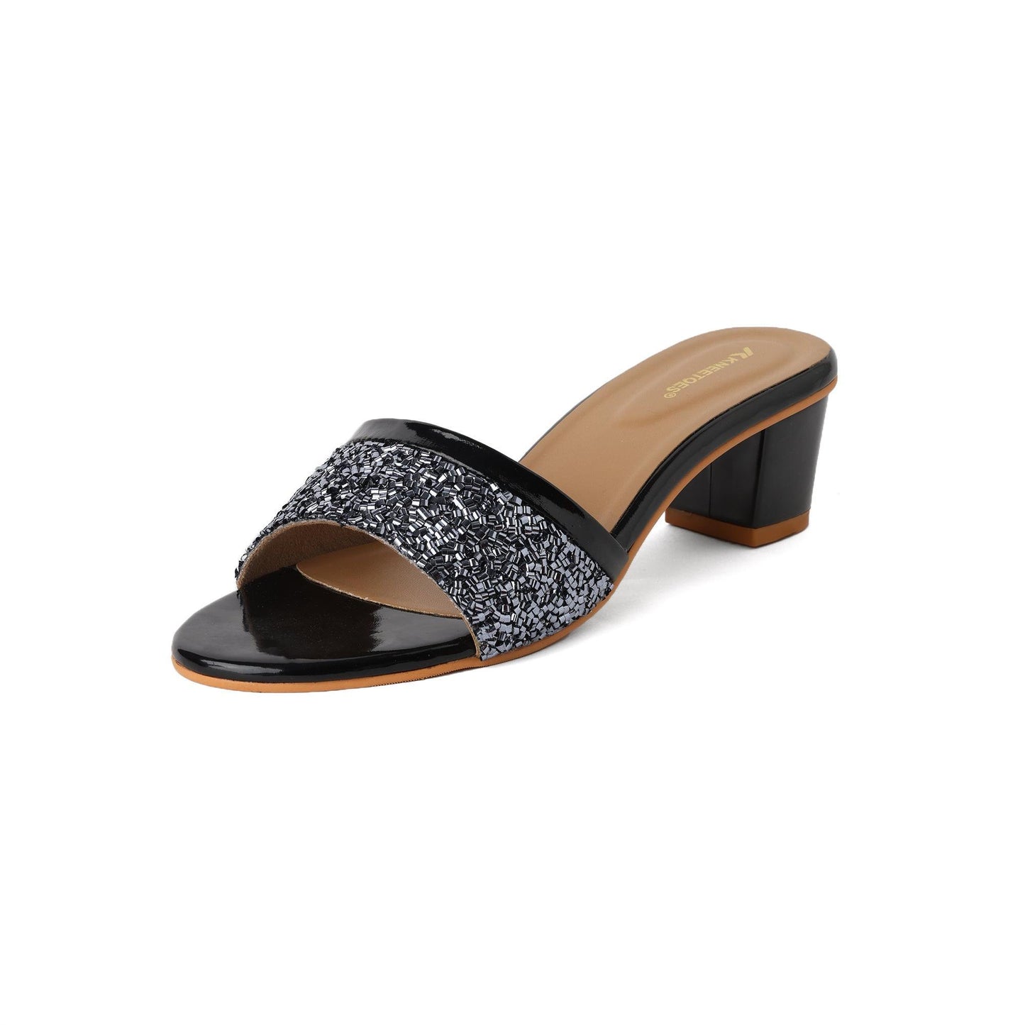 Black Bead Luxe Block Heel Sandals