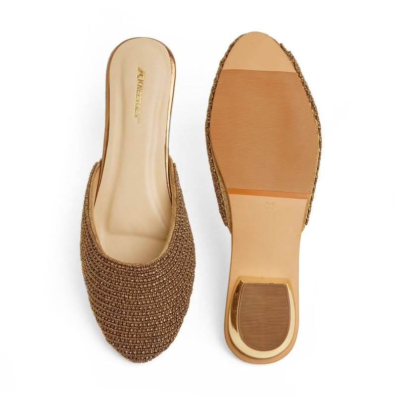 Sparkly Bronze Block Heel Mules