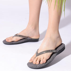 Charcoal-Grey Stone-Work Embellished Thong Sandals