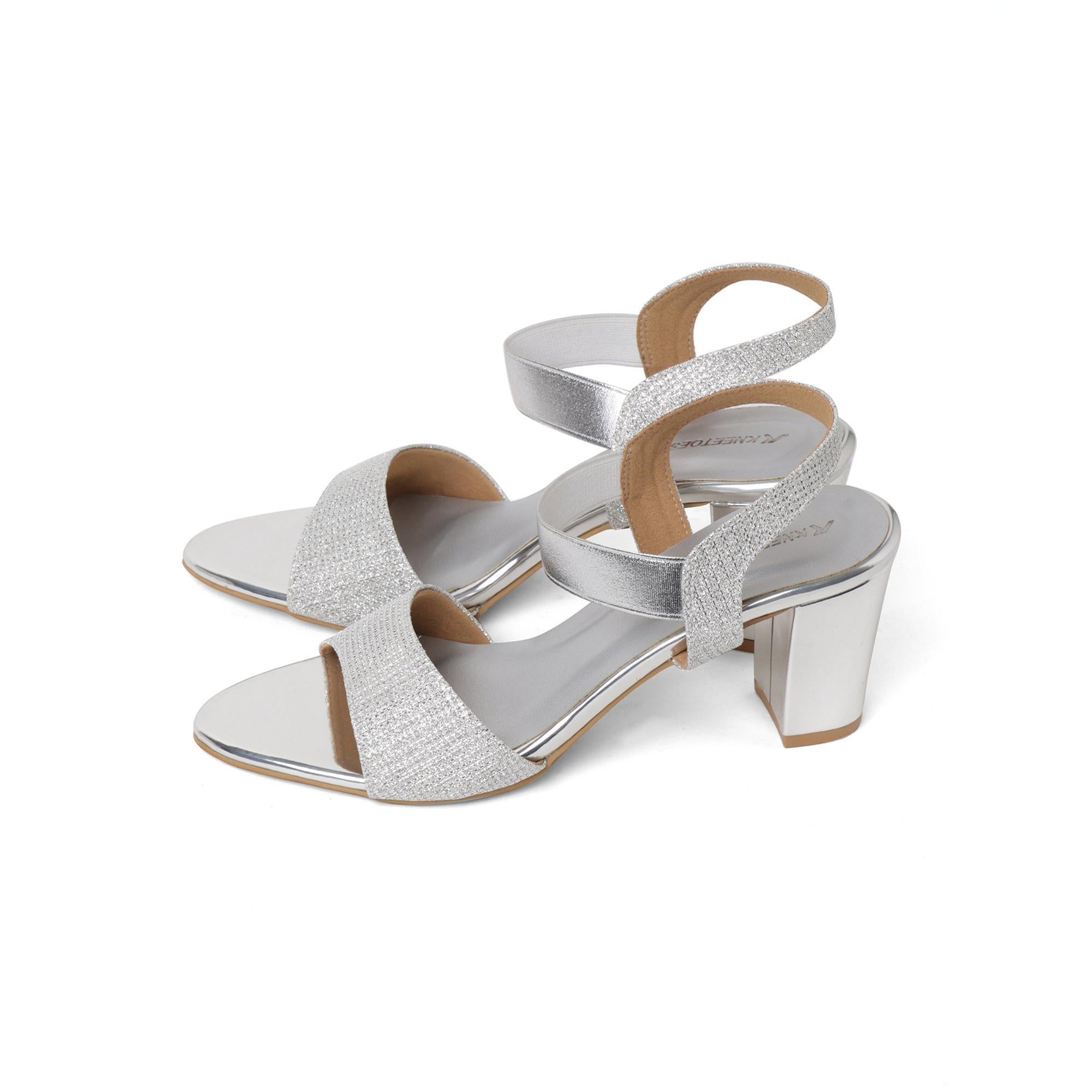 Glamorous Silver Block Heel Sandals