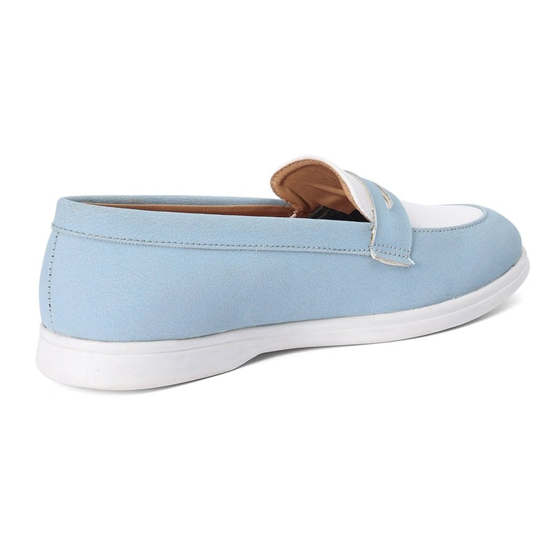 Color-Block Blue Round-Toe Penny-Loafers