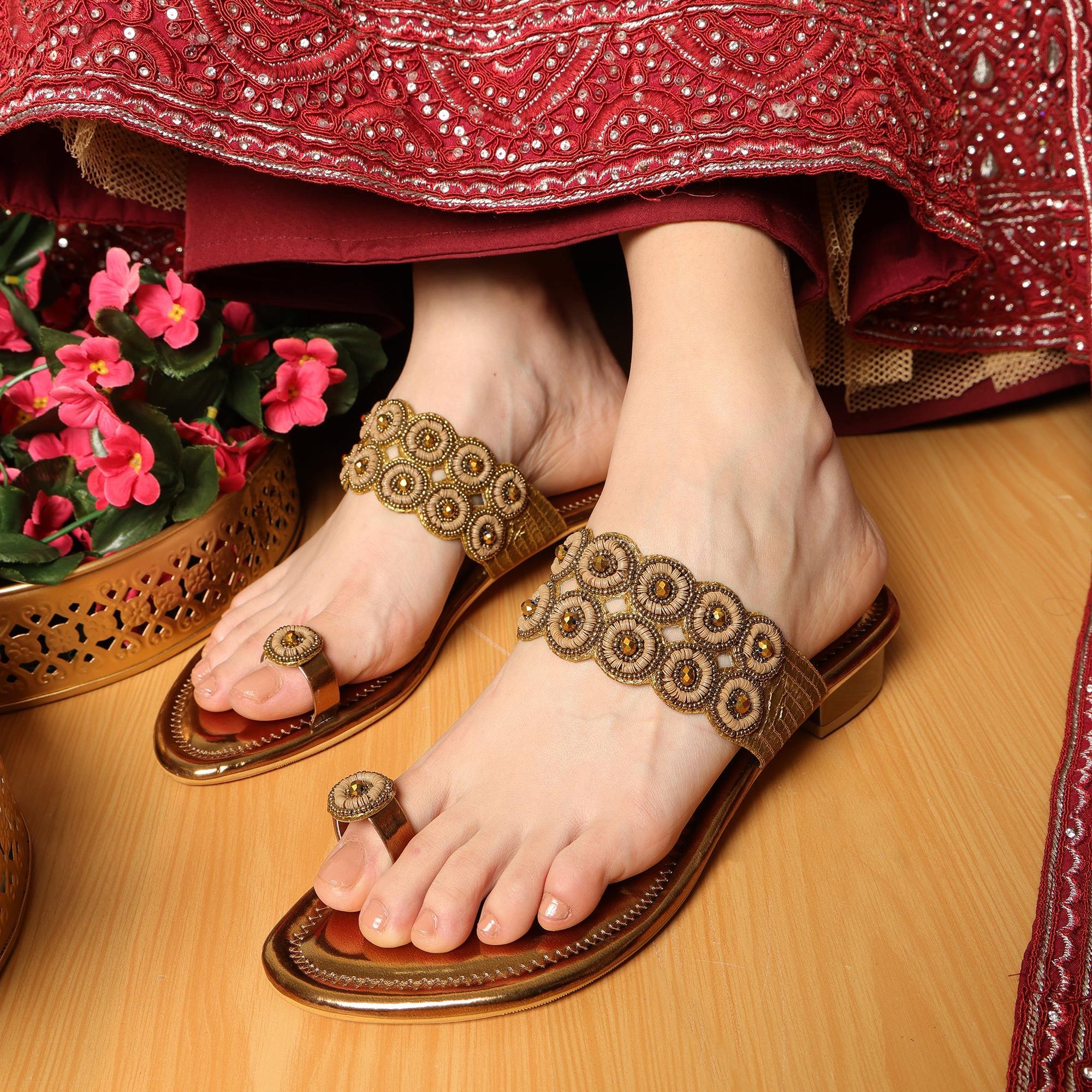 Bead Luxe Bronze Ethnic Sandals