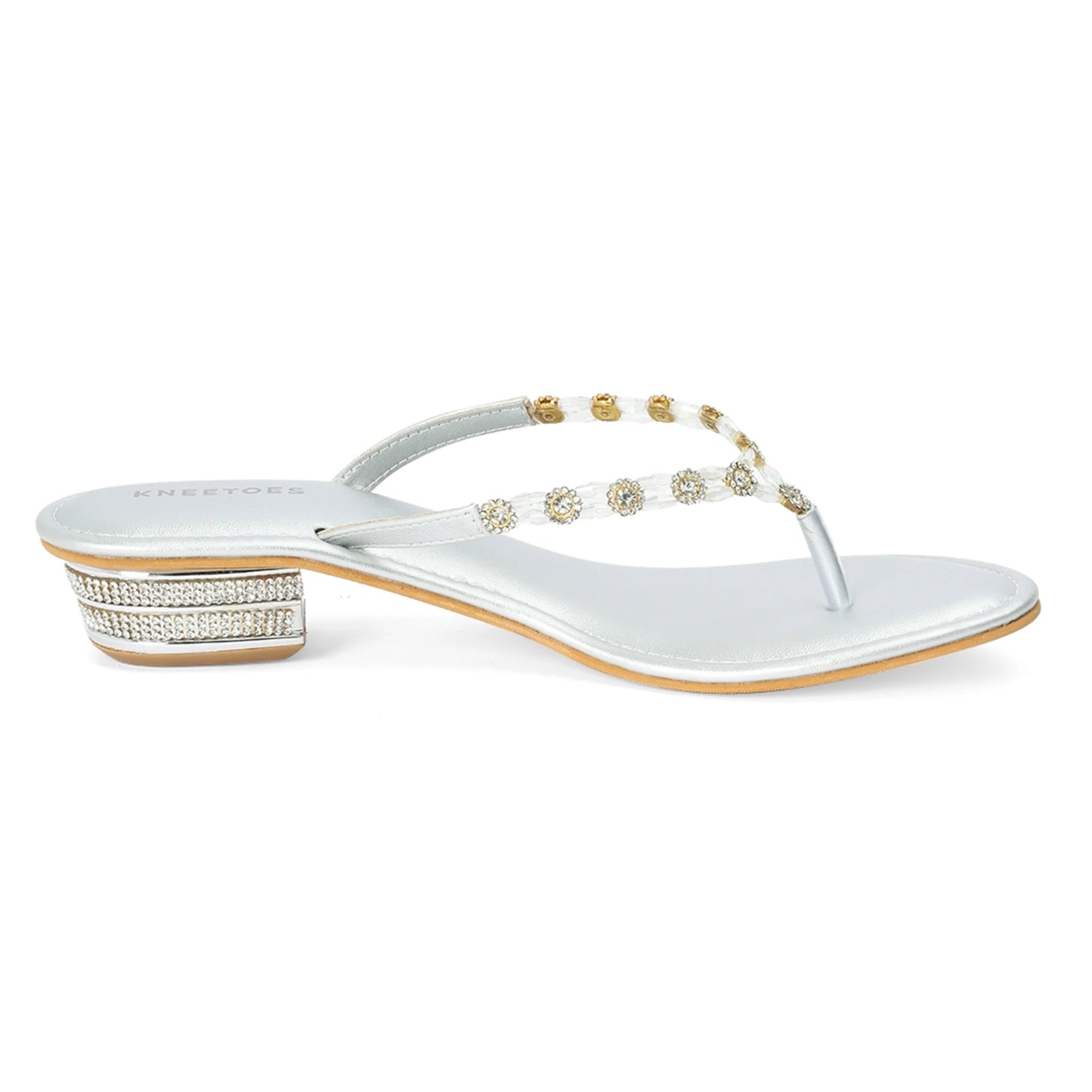 Silver Comfortable Block Heel Thong Sandals