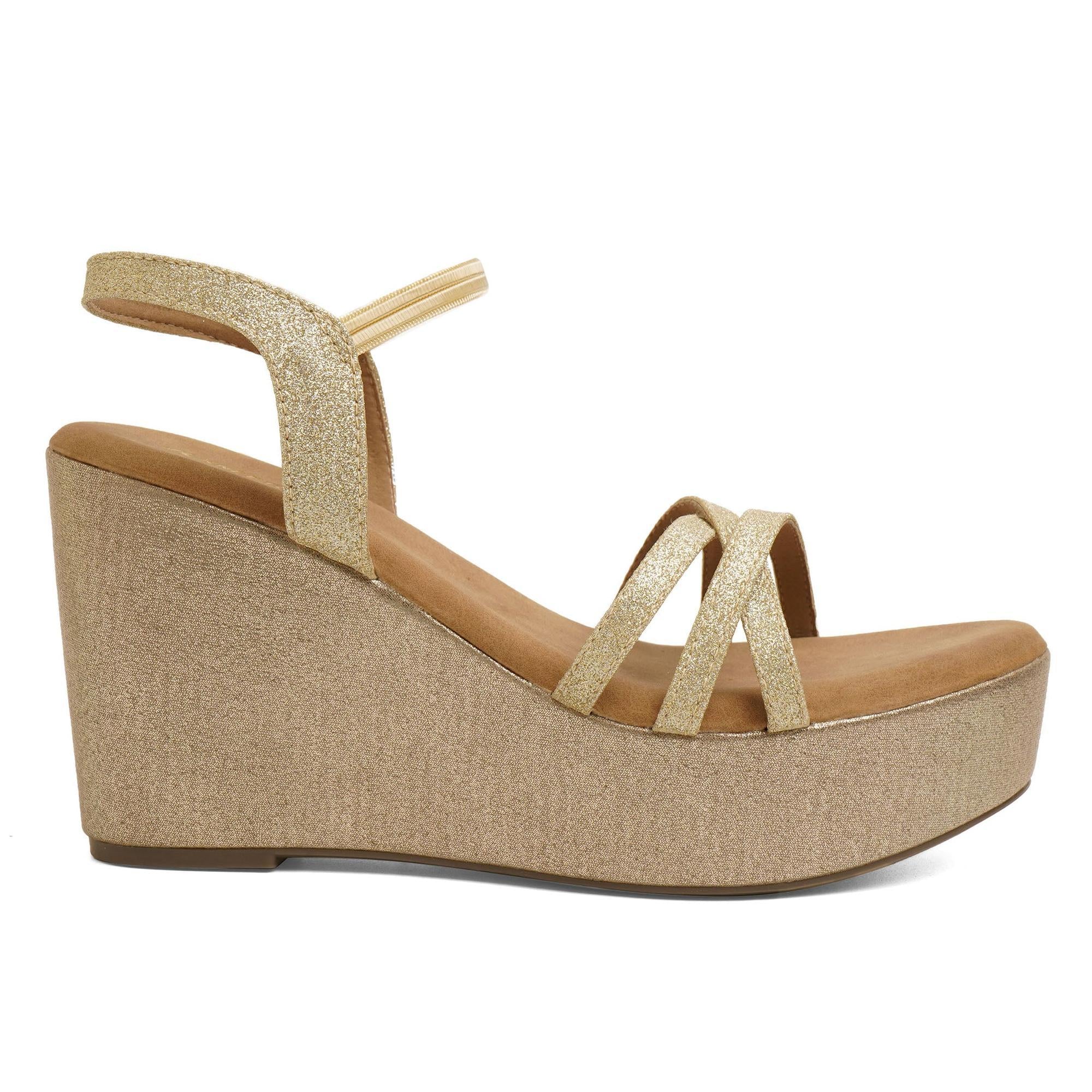 Gold Shimmer Criss-Cross Wedge Sandals