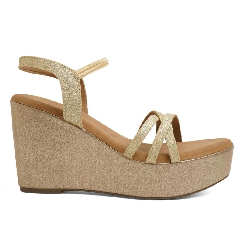 Gold Shimmer Criss-Cross Wedge Sandals