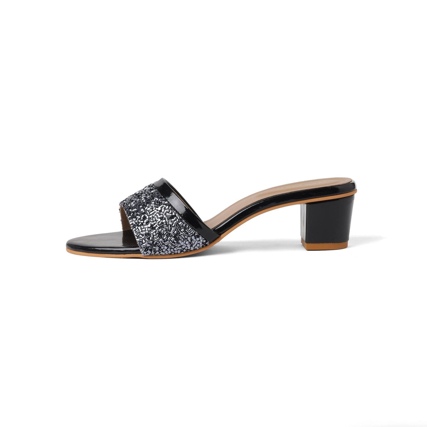 Black Bead Luxe Block Heel Sandals