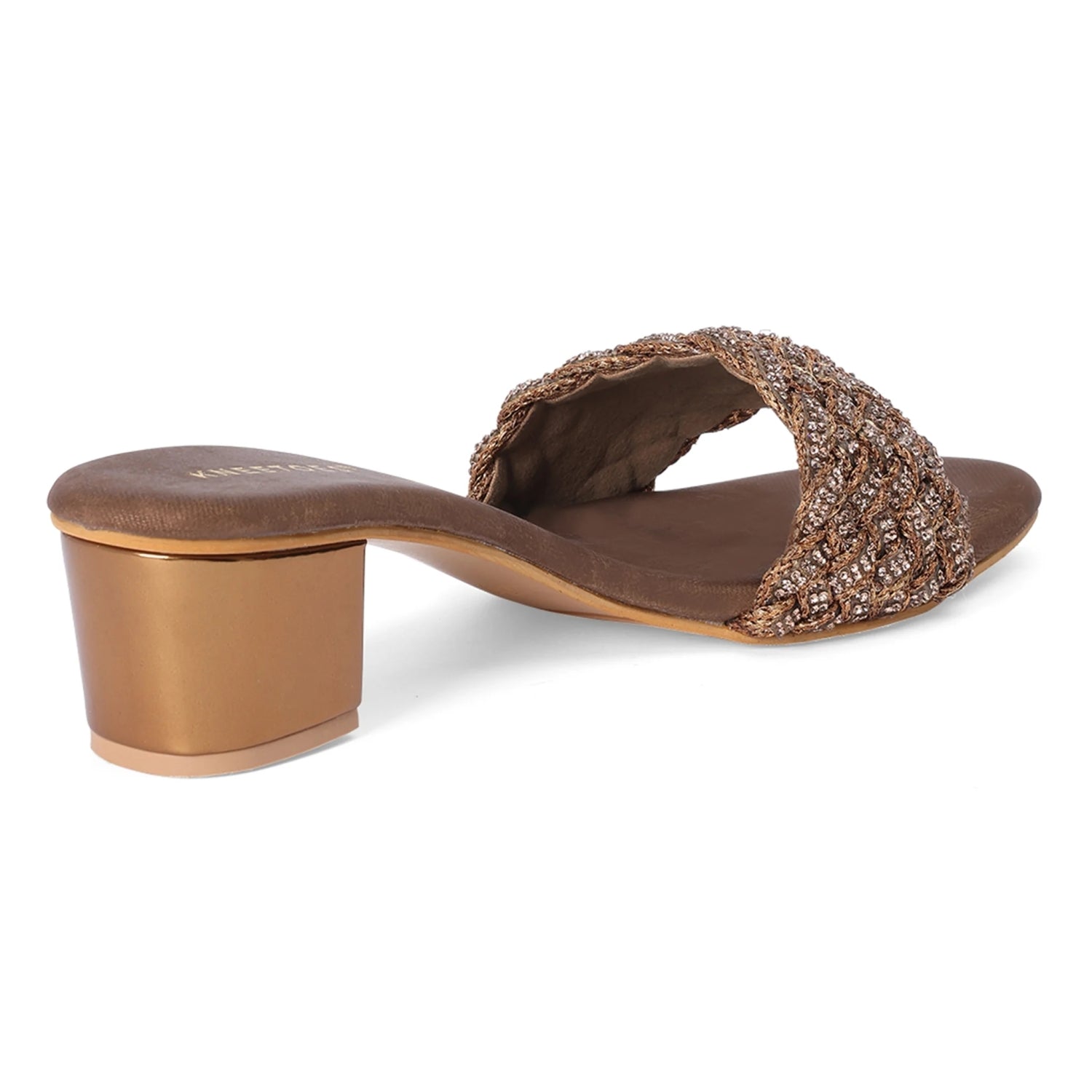 Embellished Bronze Open-Toe Sandals