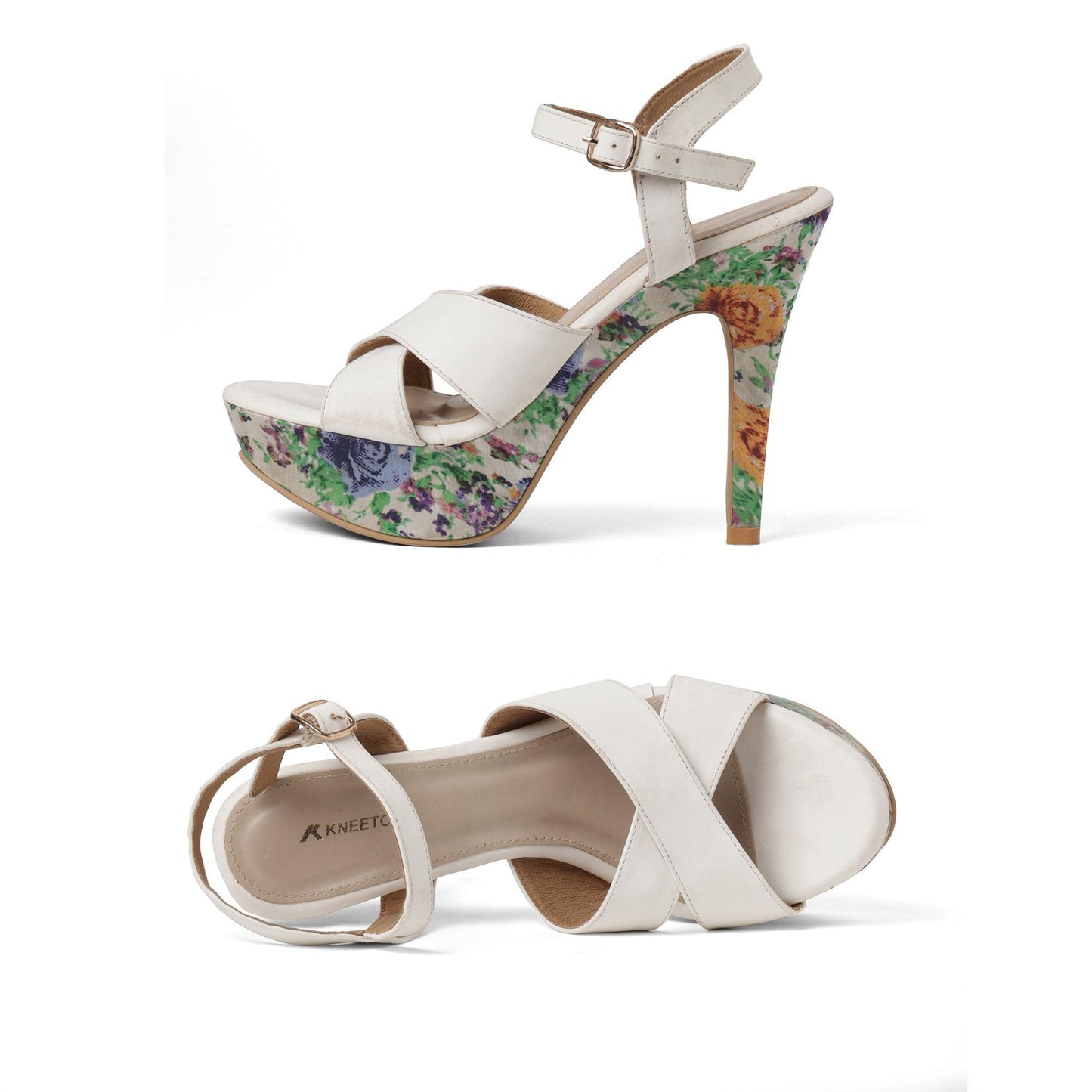 Pretty Floral Print White High Heels