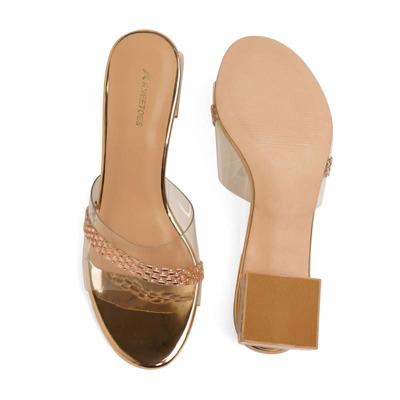 Sparkly Rose-Gold Block Heel Sandals