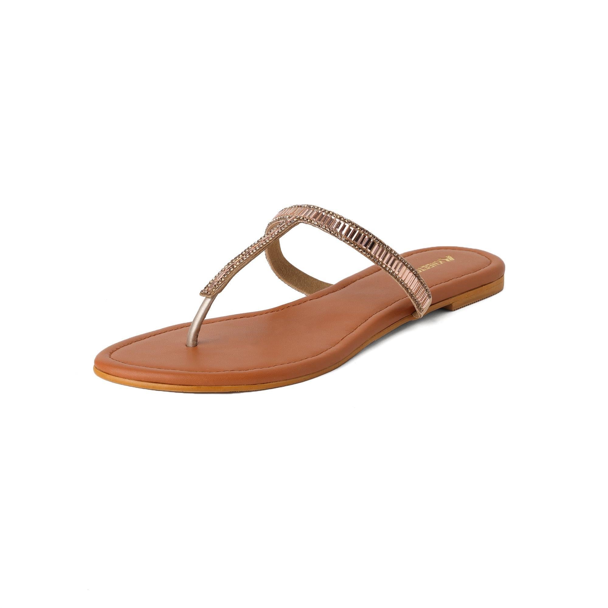 Gemglow Rose Gold Embellished T-Strap Sandals